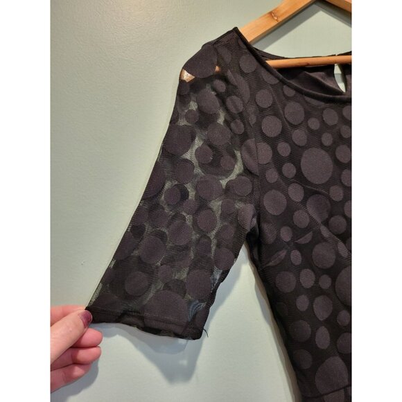 Black On Black Polkadot Short Sleeve Pleated Dress Lauren Conrad Sz 6 Whimsigoth - Picture 4 of 9